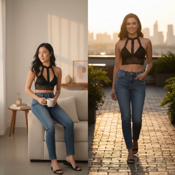 Lace Halter Bralette | Removable Padding | One Size | Blush or Black - Picture 14 of 16